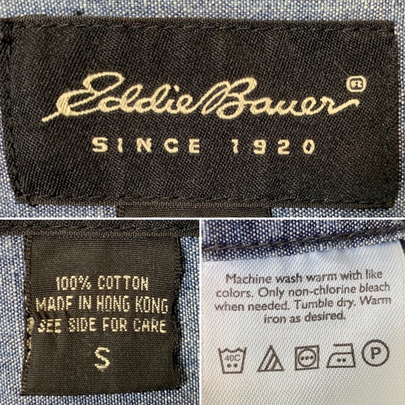 EDDIE BAUER SS Denim Chambray Pocket Shirt S - Picture 4 of 4